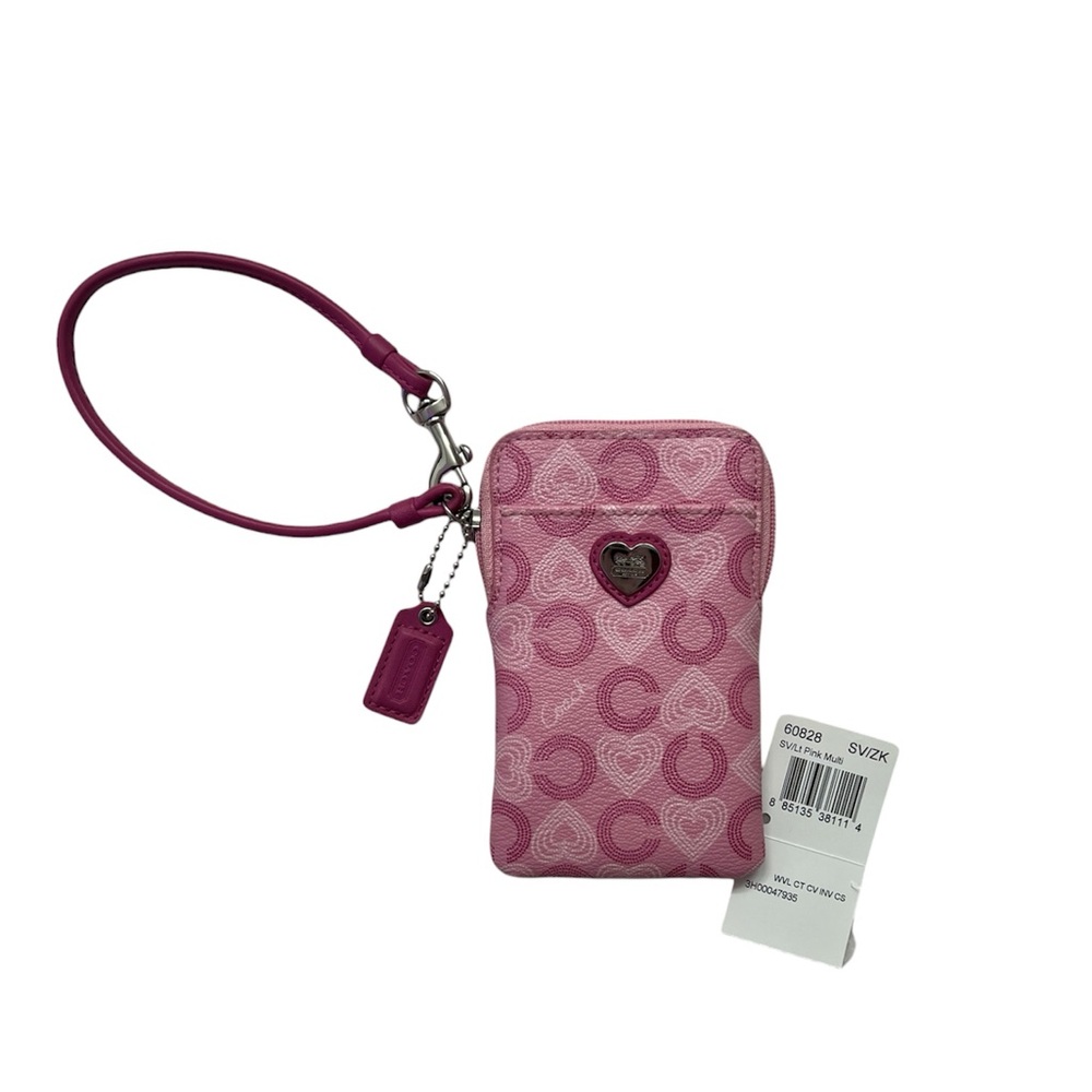 NWT Coach Pink Heart Shaped Logo Wristlet Digital Camera / Phone Case